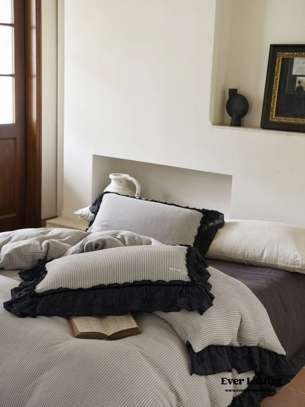 Stripe Lace Ruffle Bedding Set