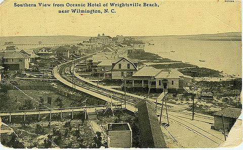 Southern view from Oceanic Hotel of Wrightsville Beach with Trolley Tracks