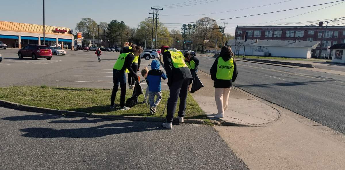 Volunteers picking up trash