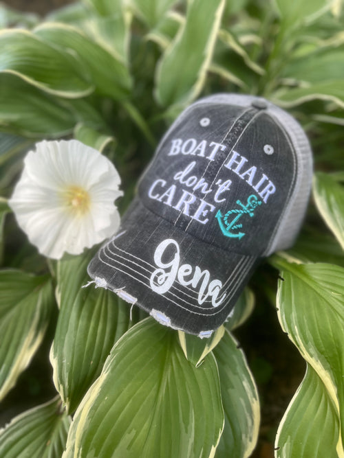 Personalized BOAT hair dont care trucker cap Unisex embroidered distressed hat Anchor Boating FREE ship in USA