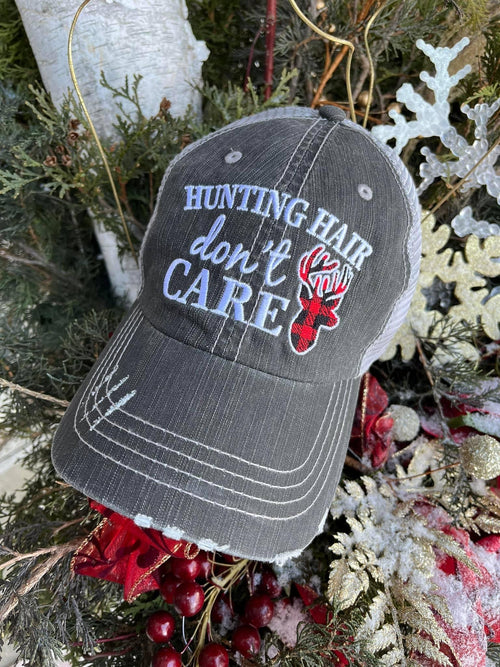 Hunting hat Hunting hair dont care Buffalo check deer Embroidered Buck Hunt Hunter