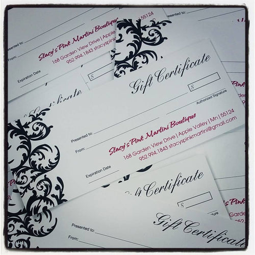 Stacys Pink Martini Boutique Gift certificates