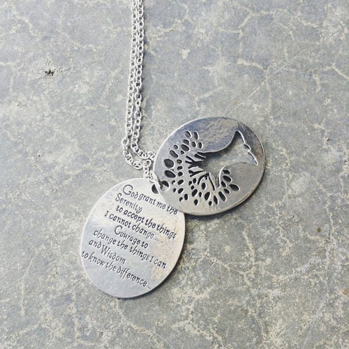 Necklace {Serenity Prayer} God grant me the serenity to accept the things I cannot change and the courage to change the things I can and wisdom to know the difference} Tree of life.Silver