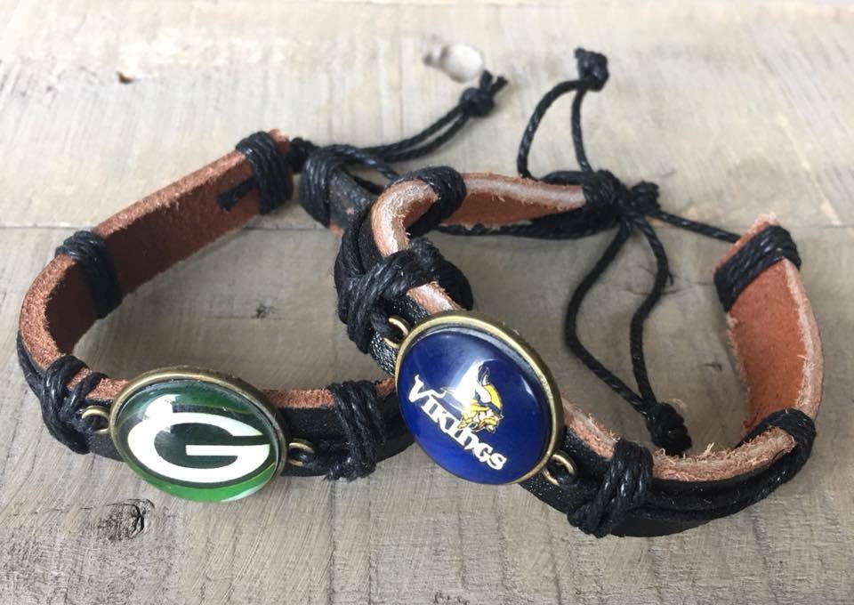 Green Bay Packers Football Bracelet  Unisex brown leather – Stacy's Pink  Martini Boutique