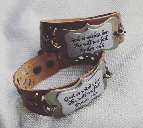 Bracelet | God is within her she will not fail | Band and charm | Psalm 46:6