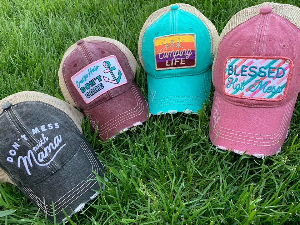 Beach Hair Don't Care Trucker Hat with Anchor Mint