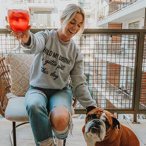 Hold my drink I gotta pet this dog Hats and sweatshirts Gray Unisex Dog mom Rescue