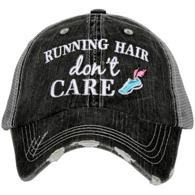 Running hair don’t care hat | Embroidered gray trucker cap
