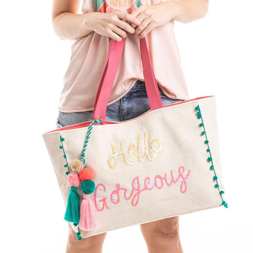 Tote bags HELLO gorgeous Beach please Good vibes only Handmade in India 21 x 12 Shoulder strap
