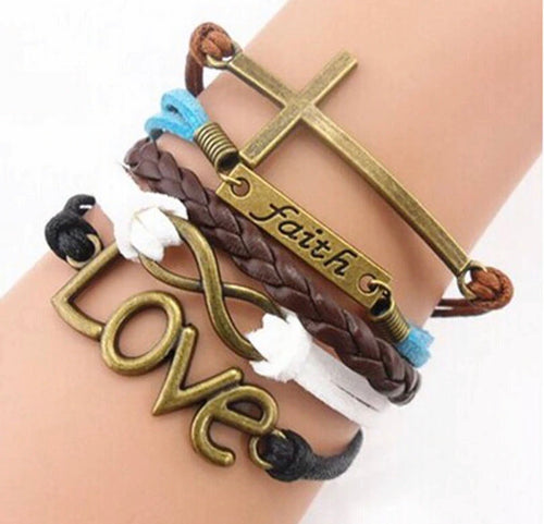 Faith bracelet | Cross love and infinity | Leather with extender