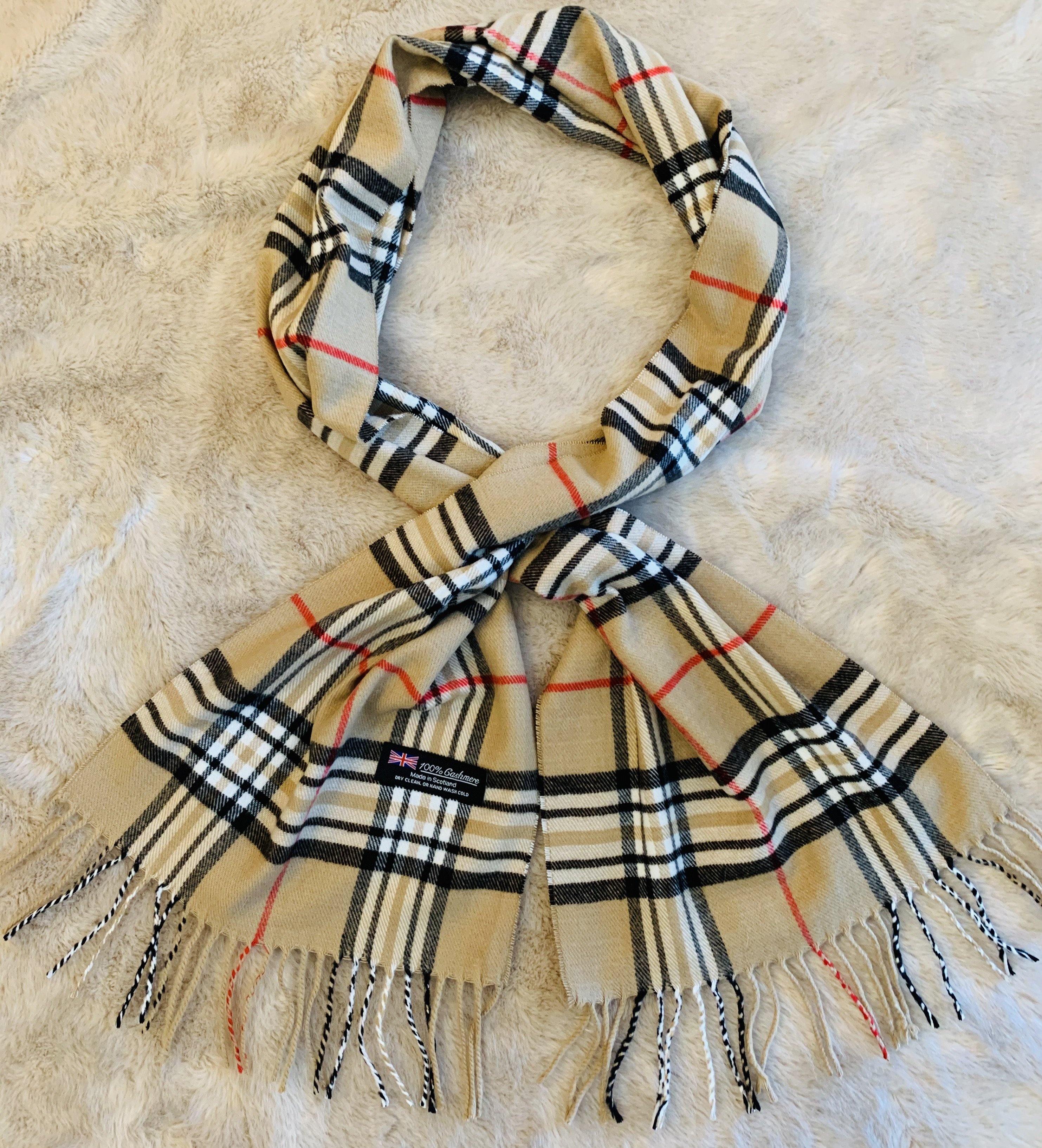 Scarf Camel vintage check Designer inspired Plaid Brown Red White Black  Unisex