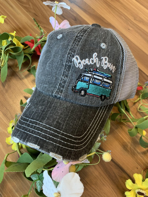 Beach hats BEACH BUM Embroidered trucker caps