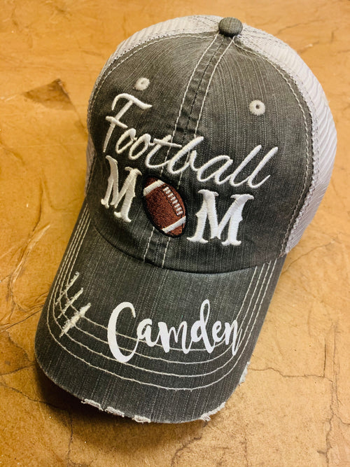 Football mom hats Embroidered distressed womens sports trucker caps