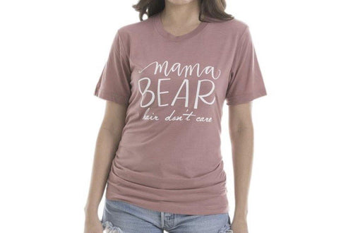 Mama bear T-shirts { Mama Bear hair dont care } Pink, blue or gray. S - XXL.