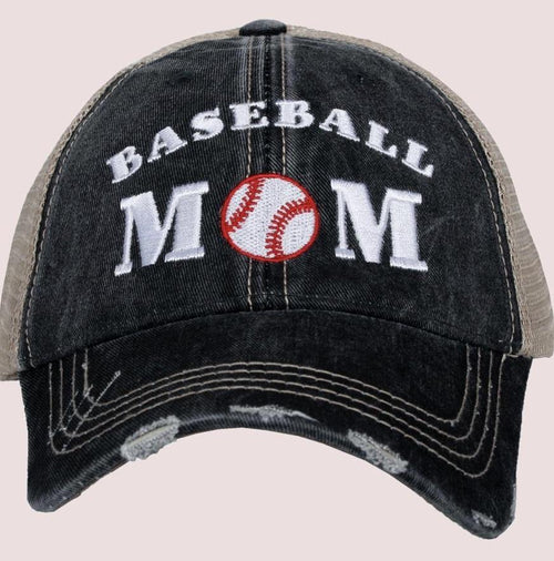 Baseball hat Baseball mom Embroidered distressed Womens trucker cap