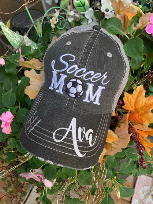 Personalized SOCCER hats Soccer mom Womens embroidered trucker caps Soccer hair