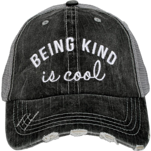Hats • Being kind is cool • Embroidered gray distressed trucker caps