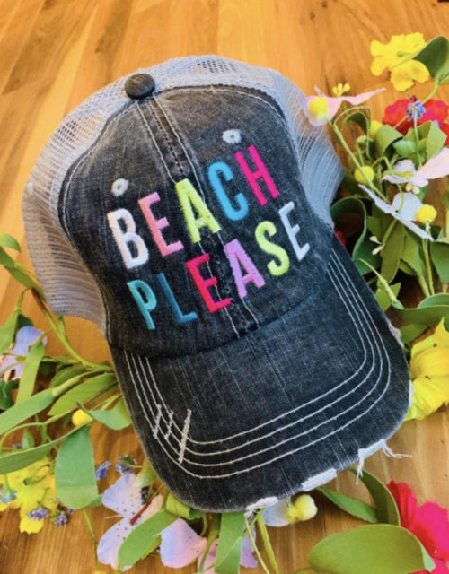 Beach Hats Beach please Embroidered distressed trucker caps Seashells Vacation