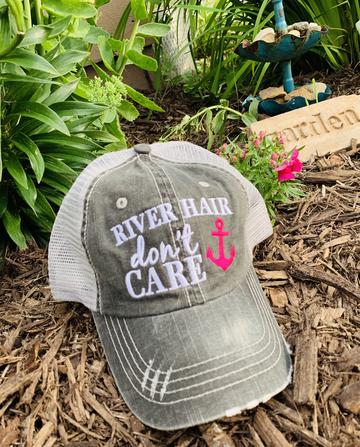 Hat. River hair dont care. Gray with pink anchor. 1 left! $10 hat sale!