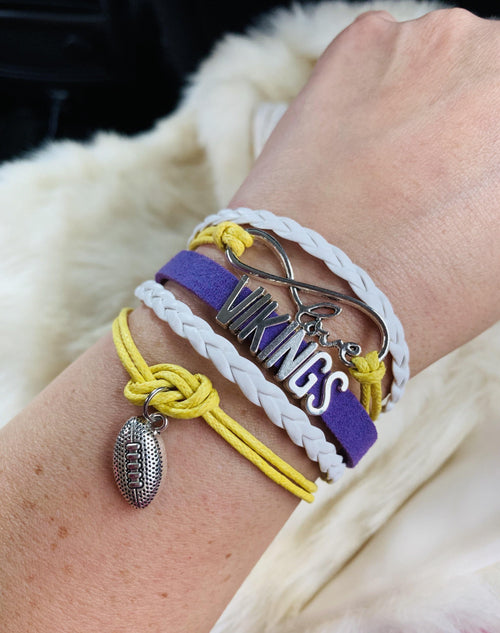 Bracelet { Minnesota Vikings } Unisex • Purple, white and gold • Adjustable lobster clasp with extender • Football • Infinity symbol with love