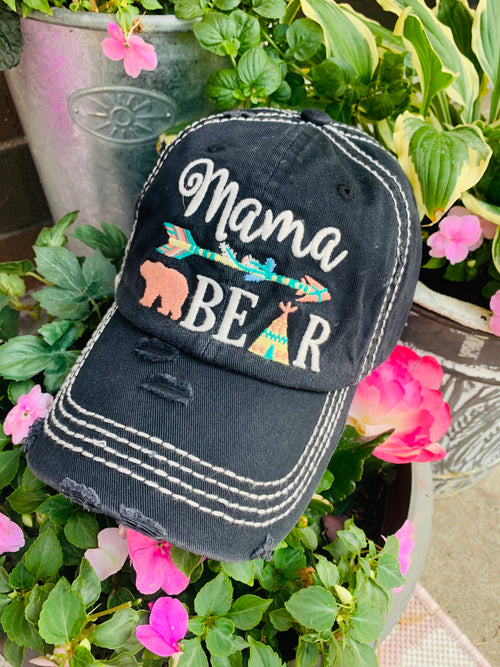 Mom hats MAMA BEAR Embroidered Navy Tent