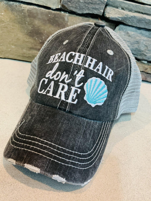 Beach hats Beach hair dont care Embroidered distressed trucker cap Adjustable Seashell