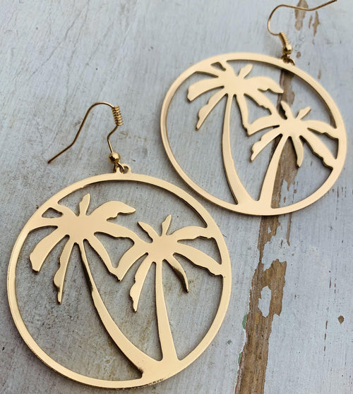 Earrings Palm trees Gold Tropical vacation jewelry