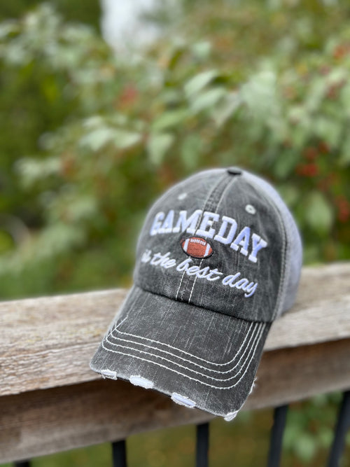 Gameday is the best day Football Gray embroidered distressed unisex trucker cap Sports NFL Super Bowl Team Coach Football mom Tailgating