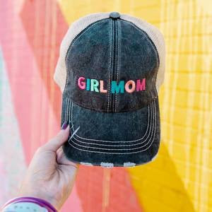 Mom hats GIRL MOM Embroidered distressed womens trucker cap