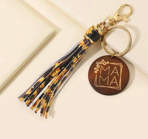 Mama key chains Tassel Sunflower Leopard Assorted colors prints Mom gifts accessories jewelry