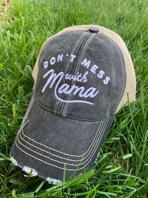 Mom hats! Hat { Don’t mess with mama } Customize with last names, kids names, sports numbers! Embroidered distressed trucker caps. Adjustable.