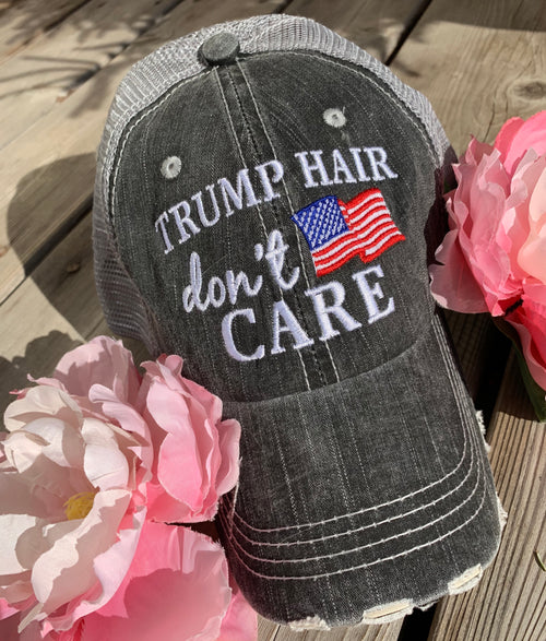 TRUMP and Biden hats Trump hair dont care YES I’m a Trump girl Yes I’m a Biden girl American flag USA Embroidered unisex trucker caps