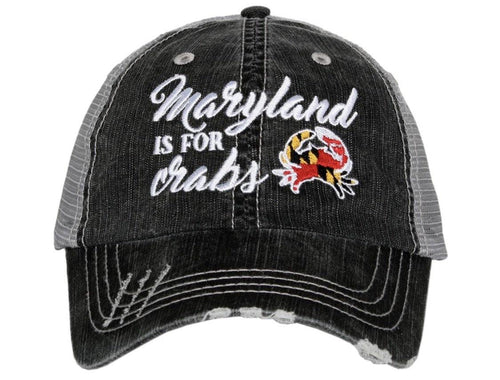 Hats { Maryland is for crabs } Crab. State of Maryland. Embroidered gray distressed trucker cap. Unisex. Adjustable Velcro.