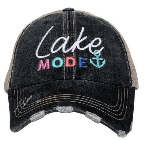 Lake hats LAKE MODE Embroidered distressed trucker caps Black teal or pink Unisex Anchor.