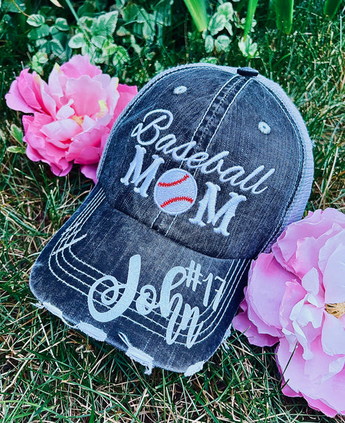 Personalized Mom hats Baseball mom Embroidered womens distressed trucker cap Sports