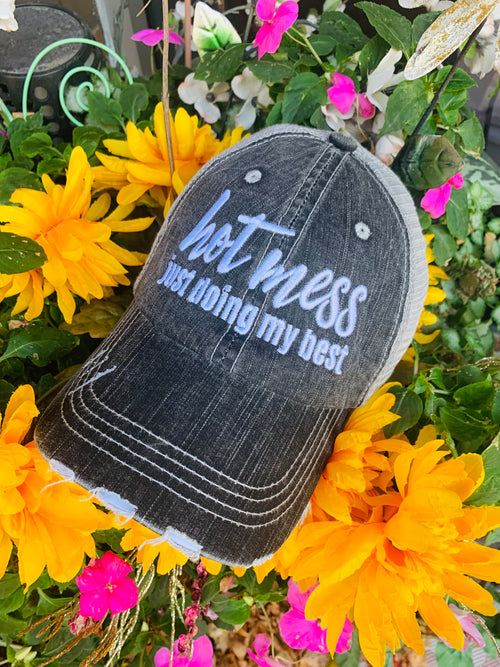 HOT MESS just doing my best hats Embroidered gray distressed unisex trucker caps Womens gift