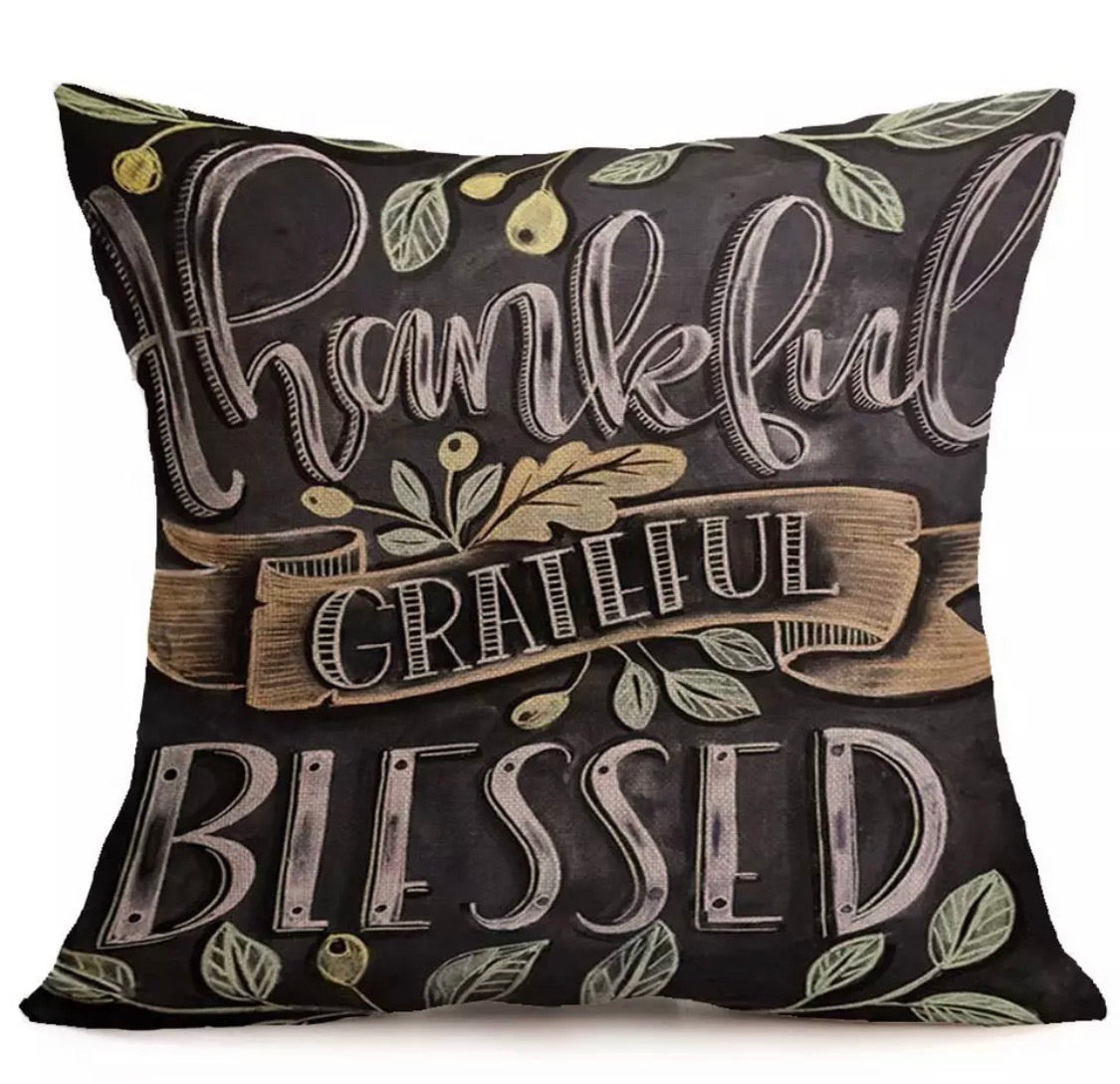 Thankful, Grateful, Blessed Pumpkin Fall Pillow