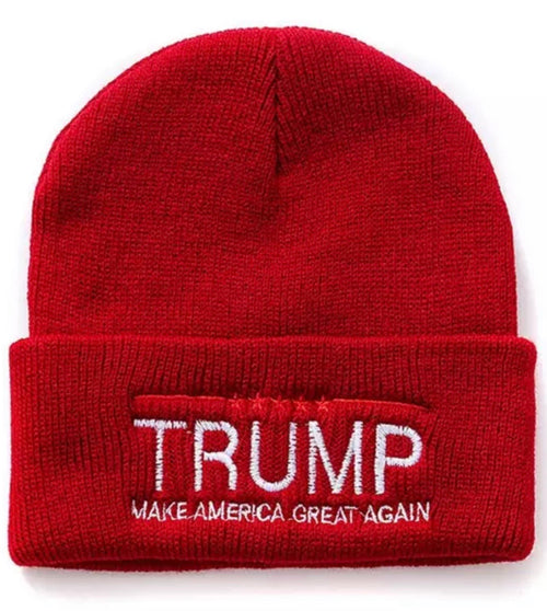 Hats { Trump } Make America Great Again. Embroidered. 4 colors. Black, red, dark gray, light gray. Knit unisex beanie.