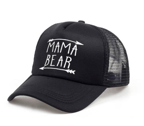 Mom hats | Mama bear | Women’s Black trucker caps • White vinyl • Adjustable • $10 •  Arrow. Adjustable snap back, hole for pony!