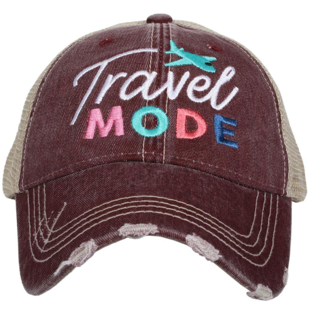 Travel Hats Travel Mode Embroidered Distressed Womens unisex Trucker Caps Airplane Trips Gray Pink Wine Teal Dark Wine