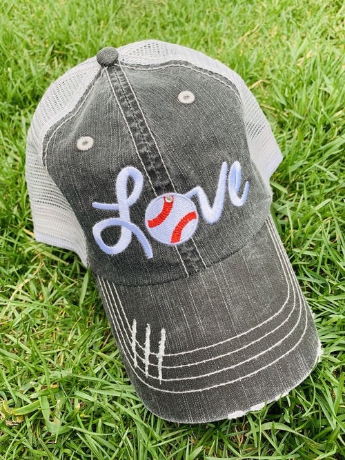 Baseball hat! Love ~ Embroidered women's trucker cap ~ Adjustable ~ Distressed
