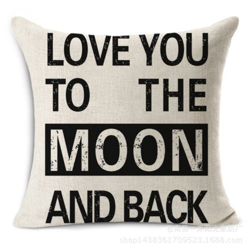 Pillow or pillowcase { Love you to the moon and back } 17 x 17. Burlap. Zipper closure.