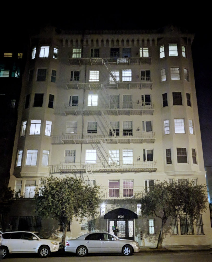 Apartment building in San Francisco at night