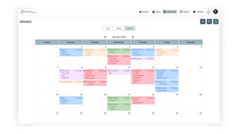 InterioApp Calendar page which allows users to sync Google Calendar to InterioApp calendar and manage meetings online