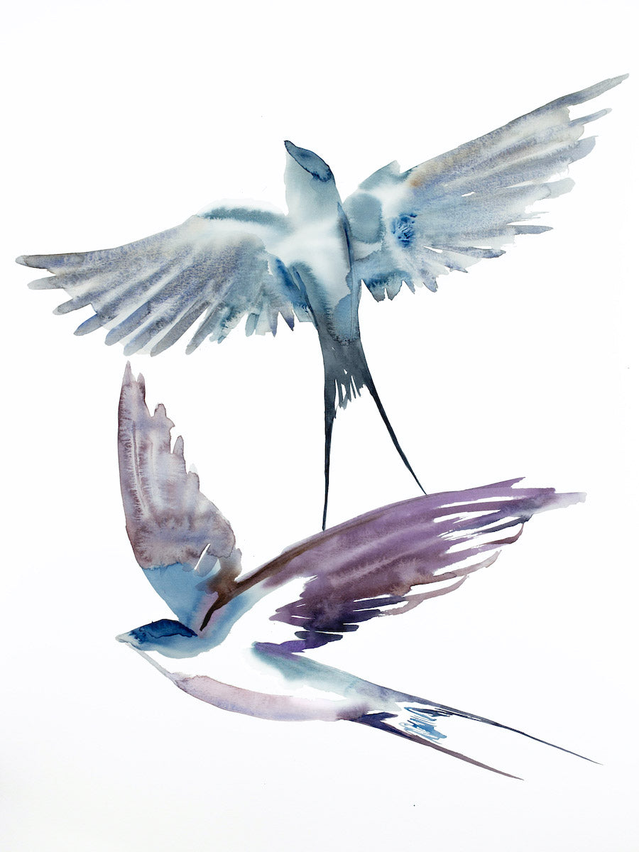 watercolor birds flying