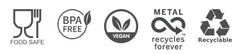 15ml tin logos, BPA free, food safe, metal recycles forever, recyclable, vegan