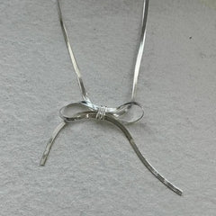 925 Sterling Silver Bowknot Snake Bone Necklace