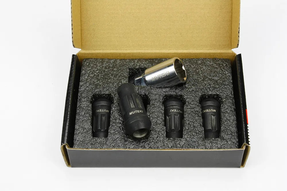 MUTEKI SR48 4pc Acorn Wheel Lug Nut Lock Set 12x1.25 Black Open End