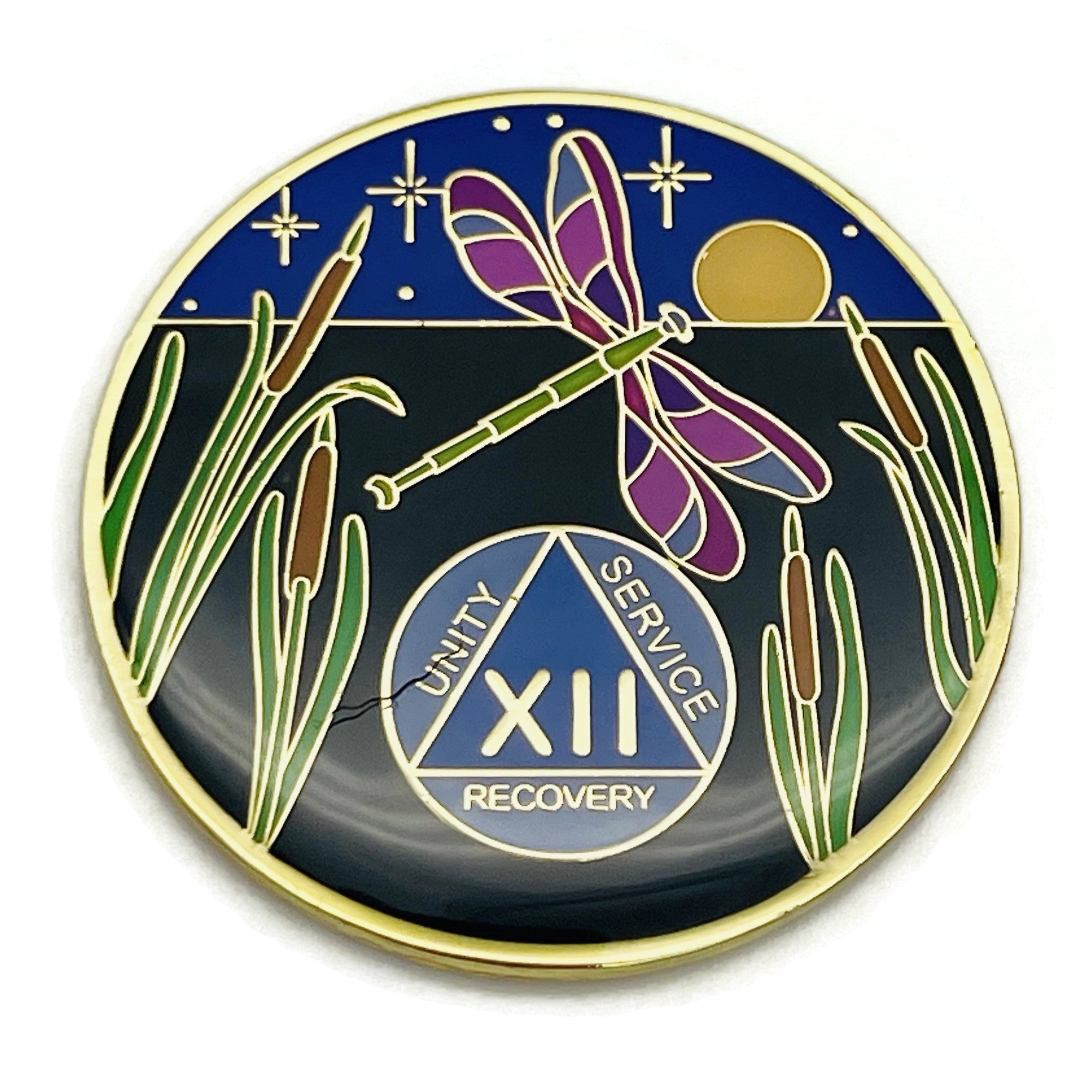 Dragonfly 9th Step 12 Year Specialty AA Recovery Medallion - Tri-Plated Twelve Year Chip/Coin