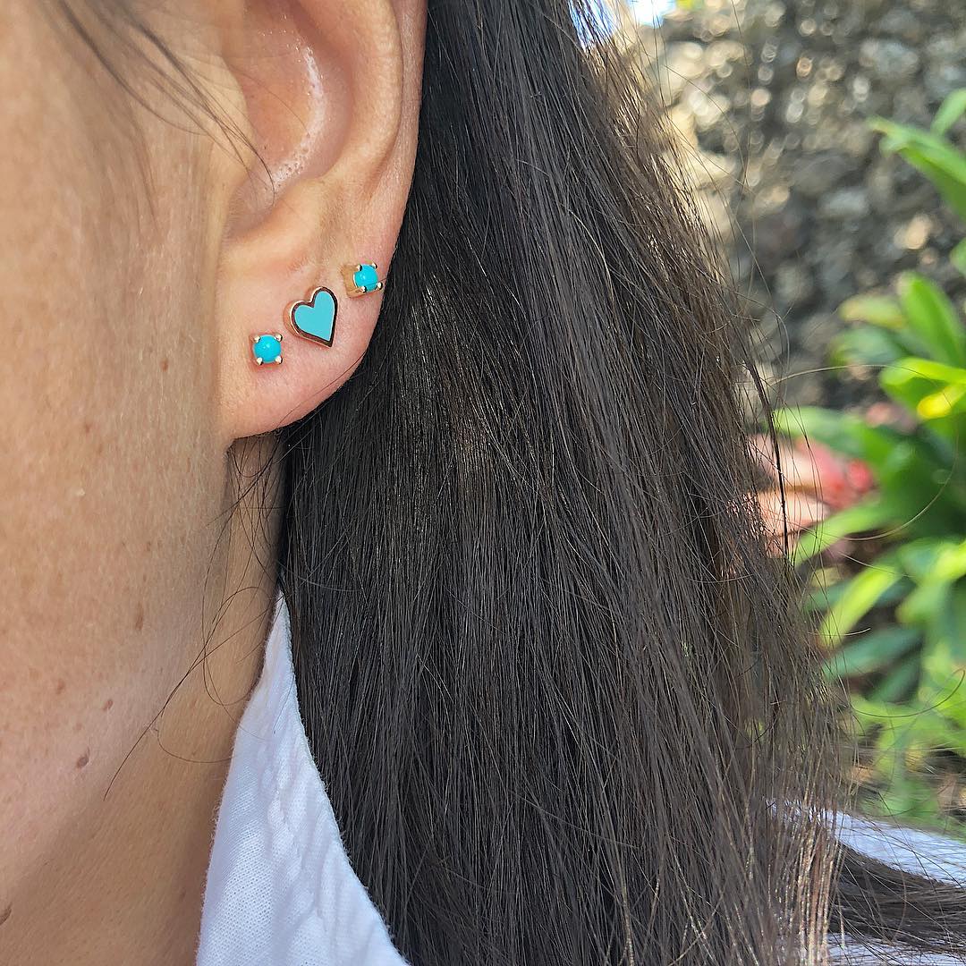 14K Gold, Turquoise and Diamond Earrings by Bassali